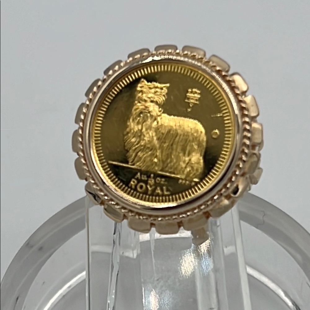 C146 1997 1/10 oz Yorkie .9999 Fine Gold Coin Ring – Set in Solid 14K sz 5.75 - Picture 1 of 12
